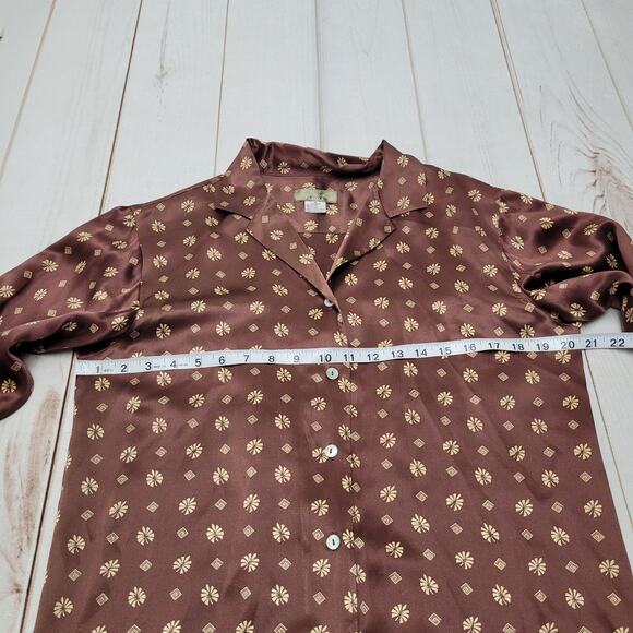 Vintage The Territory ahead 100% silk blouse brown button down tropical - Picture 3 of 5